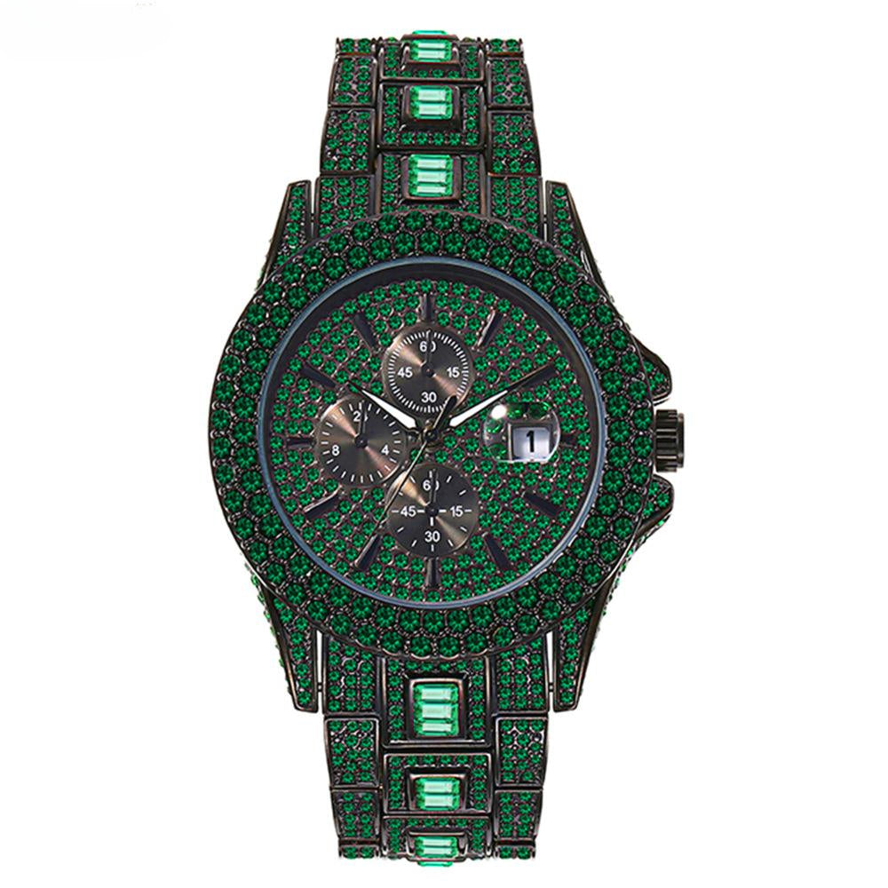 Mens Fashion watch, live stream popular fashion hip-hop full diamond colored diamond men's luminous quartz watch