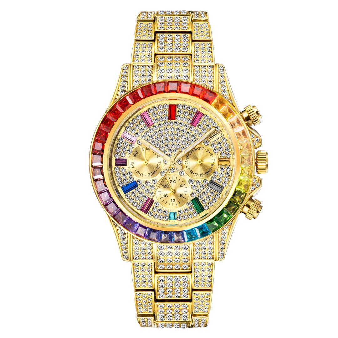Men's Hip-Hop Style Daytona-Inspired Crystal Watch - European Design, Starry Dial