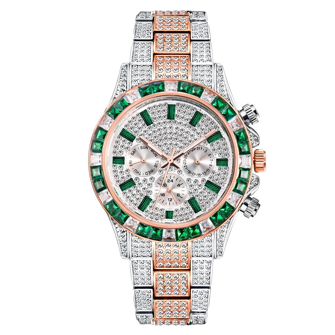 Men's Hip-Hop Style Daytona-Inspired Crystal Watch - European Design, Starry Dial