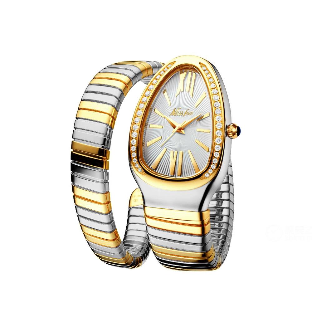 Women's Snake Head Bracelet Watch - 2-in-1 Luxe Design with Crystal Accents