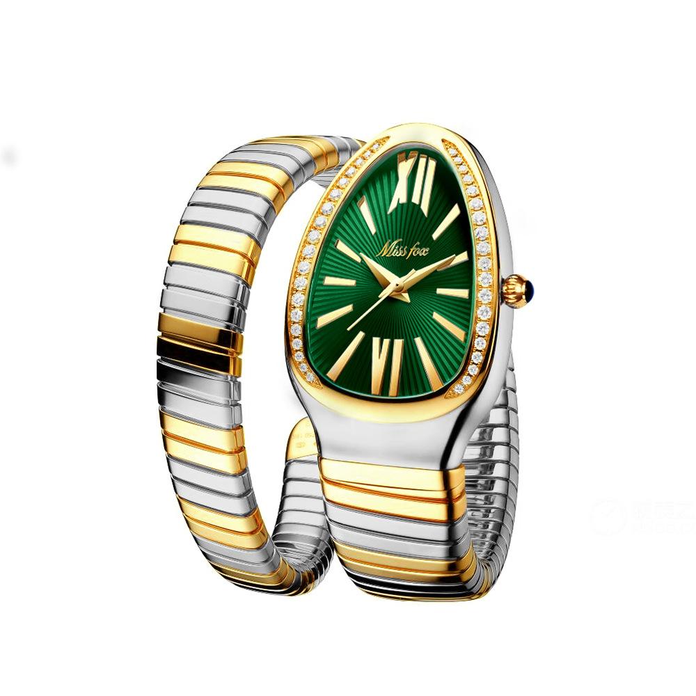 Women's Snake Head Bracelet Watch - 2-in-1 Luxe Design with Crystal Accents