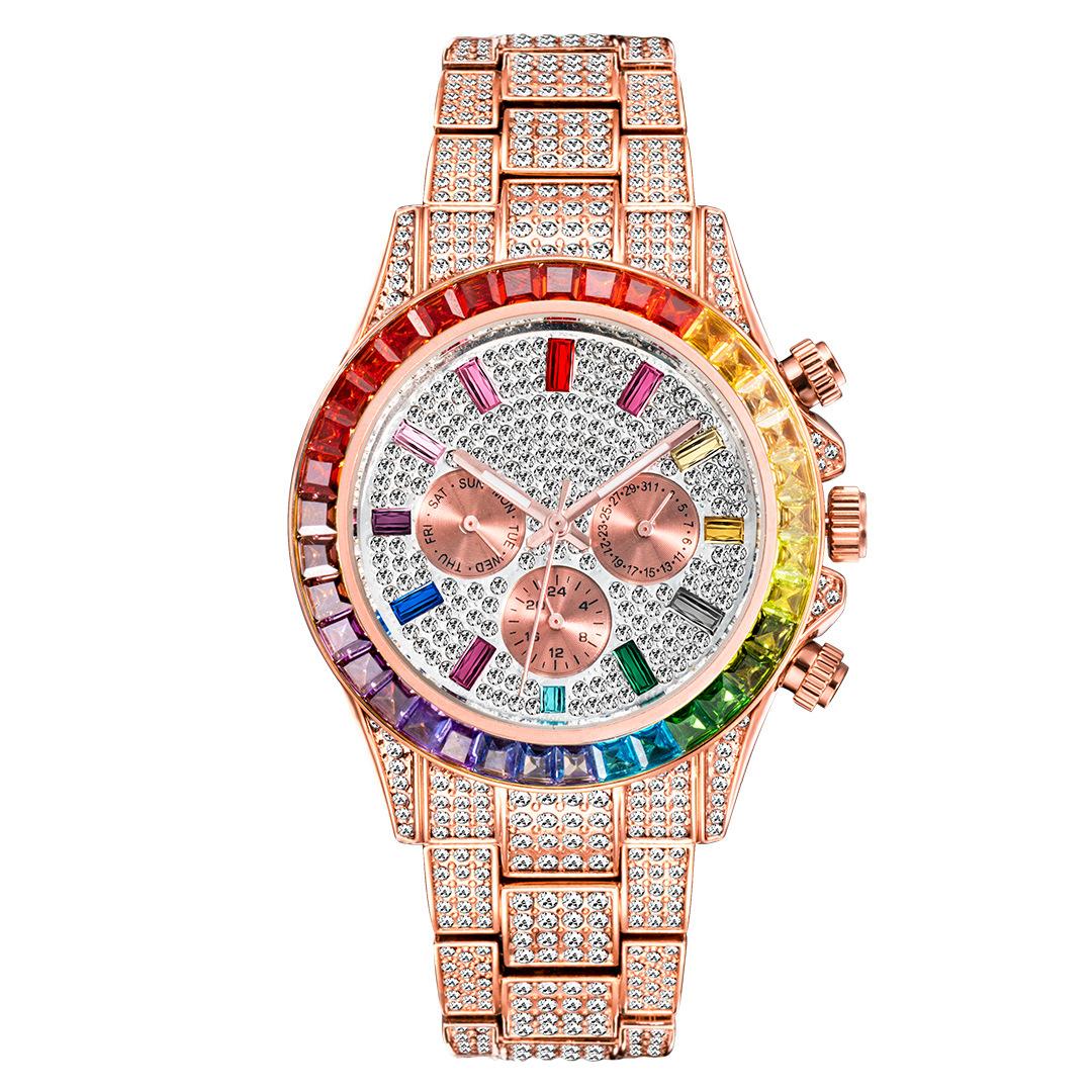 Men's Hip-Hop Style Daytona-Inspired Crystal Watch - European Design, Starry Dial