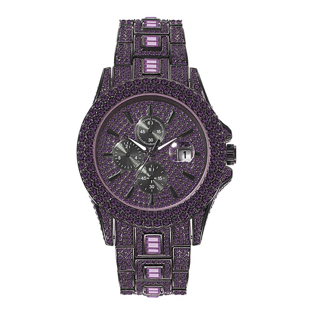 Mens Fashion watch, live stream popular fashion hip-hop full diamond colored diamond men's luminous quartz watch