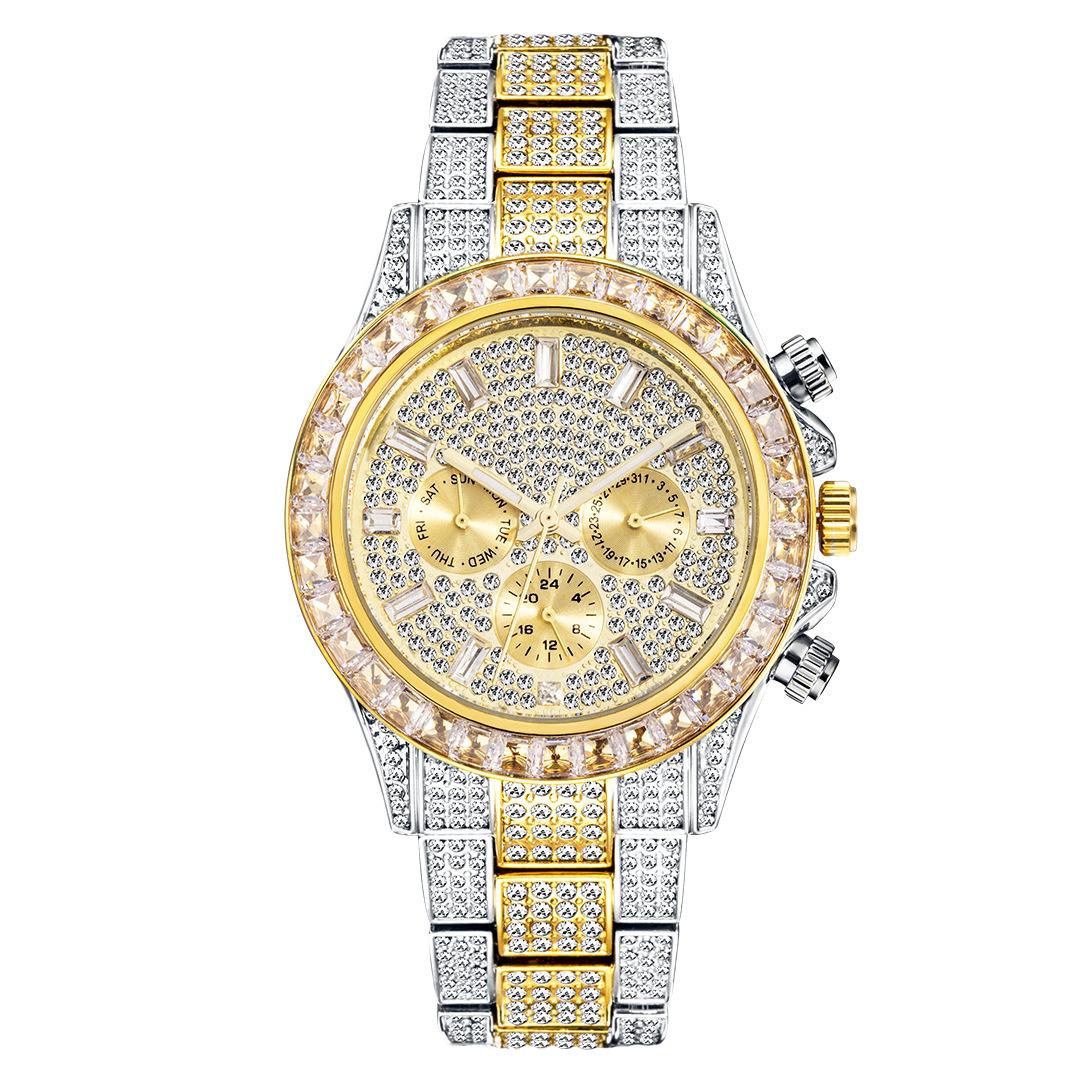 Men's Hip-Hop Style Daytona-Inspired Crystal Watch - European Design, Starry Dial