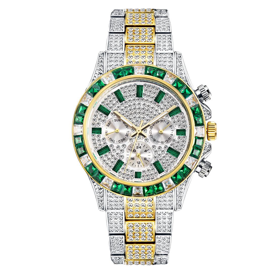Men's Hip-Hop Style Daytona-Inspired Crystal Watch - European Design, Starry Dial