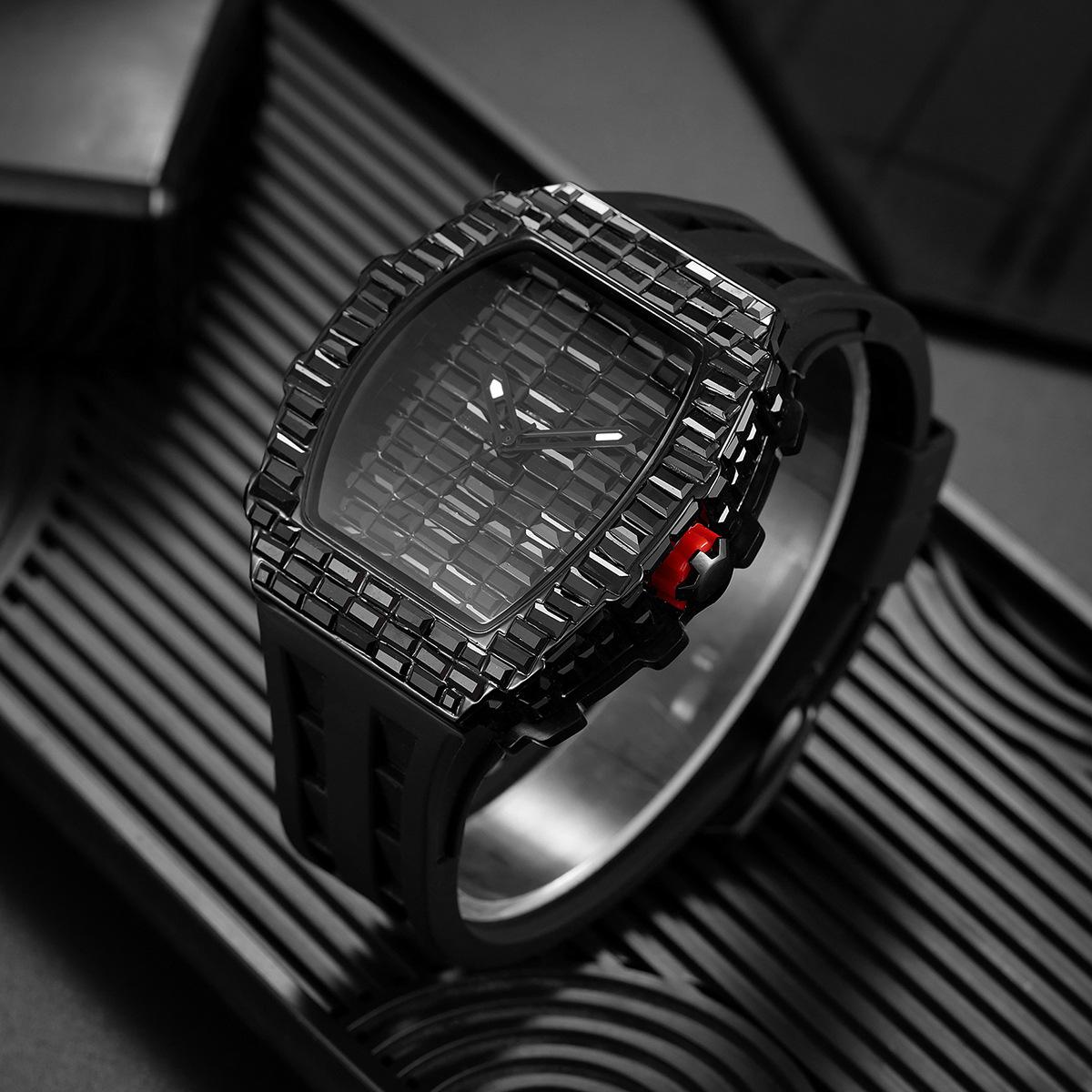 Mens Watch live broadcast popular wine barrel type T square diamond personalized fashion hip-hop silicone strap watch