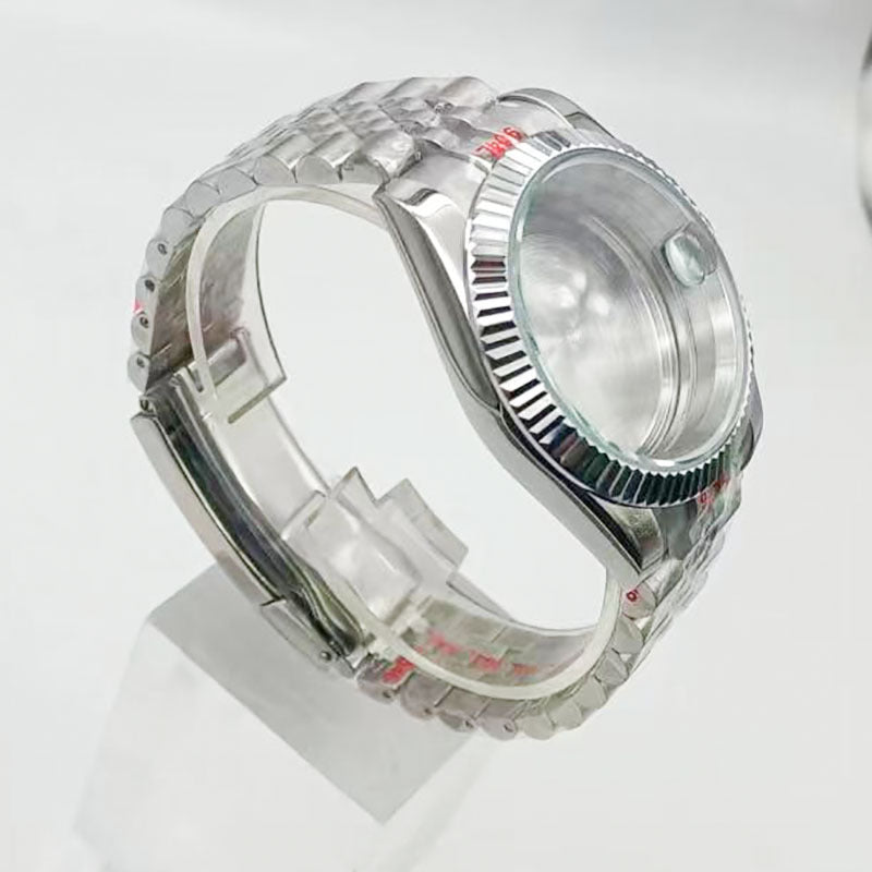 Factory direct sales 40mm dog tooth ring log case plus strap stainless steel case strap set is suitable for NH35 machine