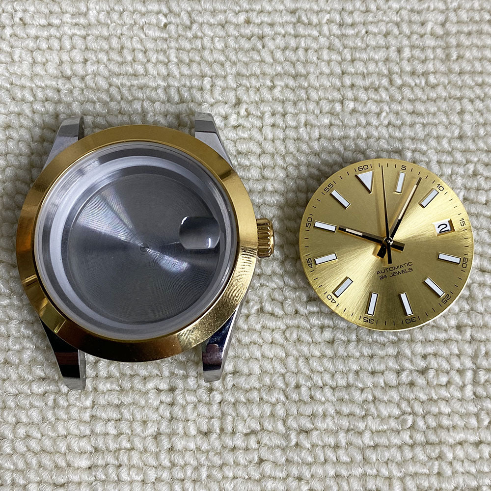41MM log case + dial set, gold stainless steel case, luminous dial, suitable for NH35/NH36 movement