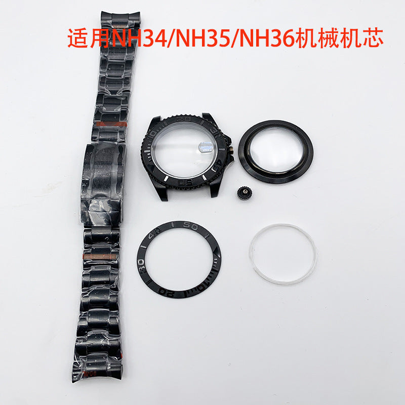 Black water ghost case full set + stainless steel strap watch accessories, suitable for 2813/8215/NH35 movement