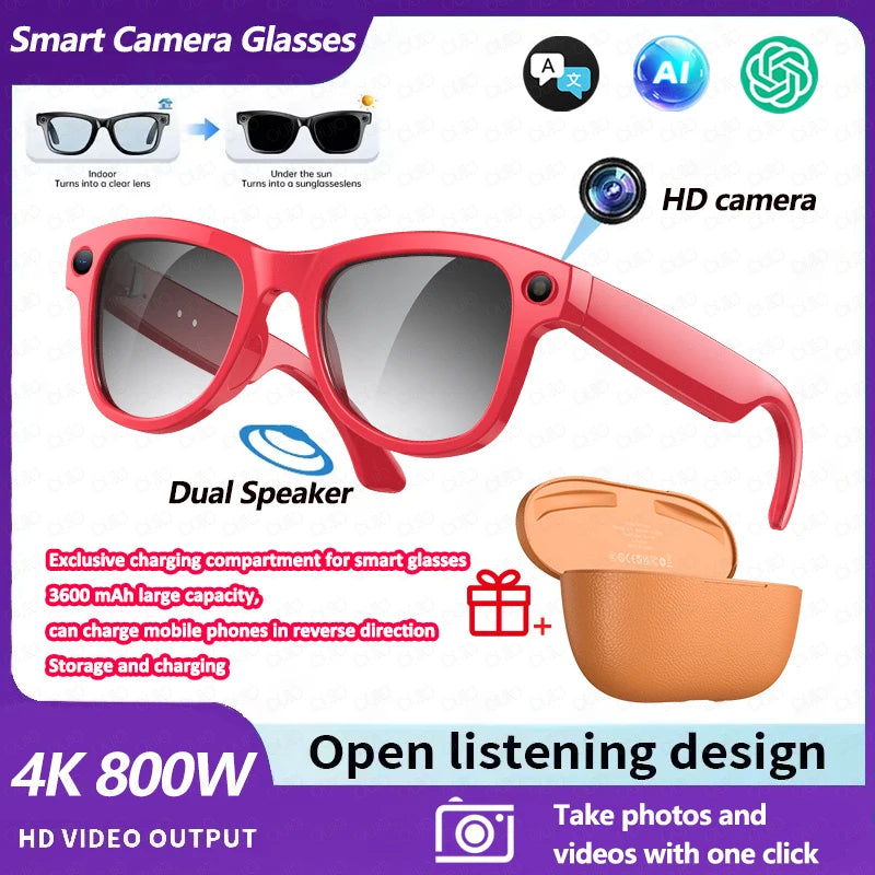 M02 Ultra 800W Smart Glasses Translator Photo Video Recording Music Playback With Charging Box SmartGlasses Sunglasses Men Women