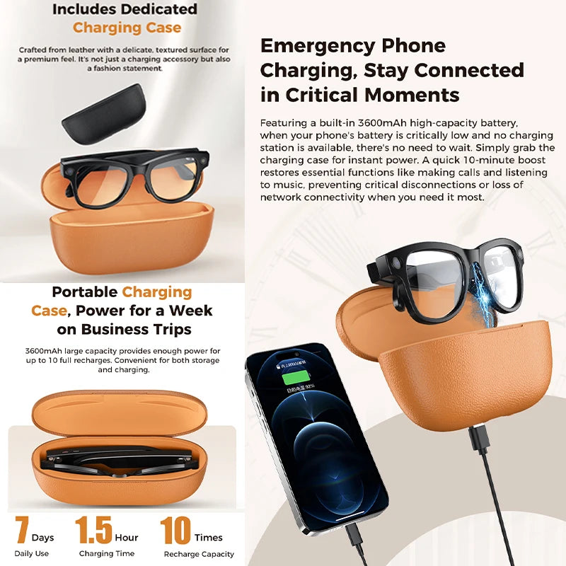 M02 Ultra 800W Smart Glasses Translator Photo Video Recording Music Playback With Charging Box SmartGlasses Sunglasses Men Women