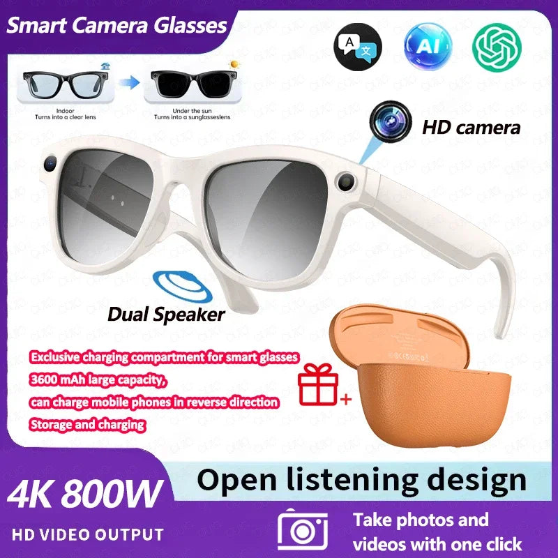 M02 Ultra 800W Smart Glasses Translator Photo Video Recording Music Playback With Charging Box SmartGlasses Sunglasses Men Women