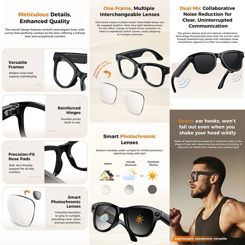 M02 Ultra 800W Smart Glasses Translator Photo Video Recording Music Playback With Charging Box SmartGlasses Sunglasses Men Women