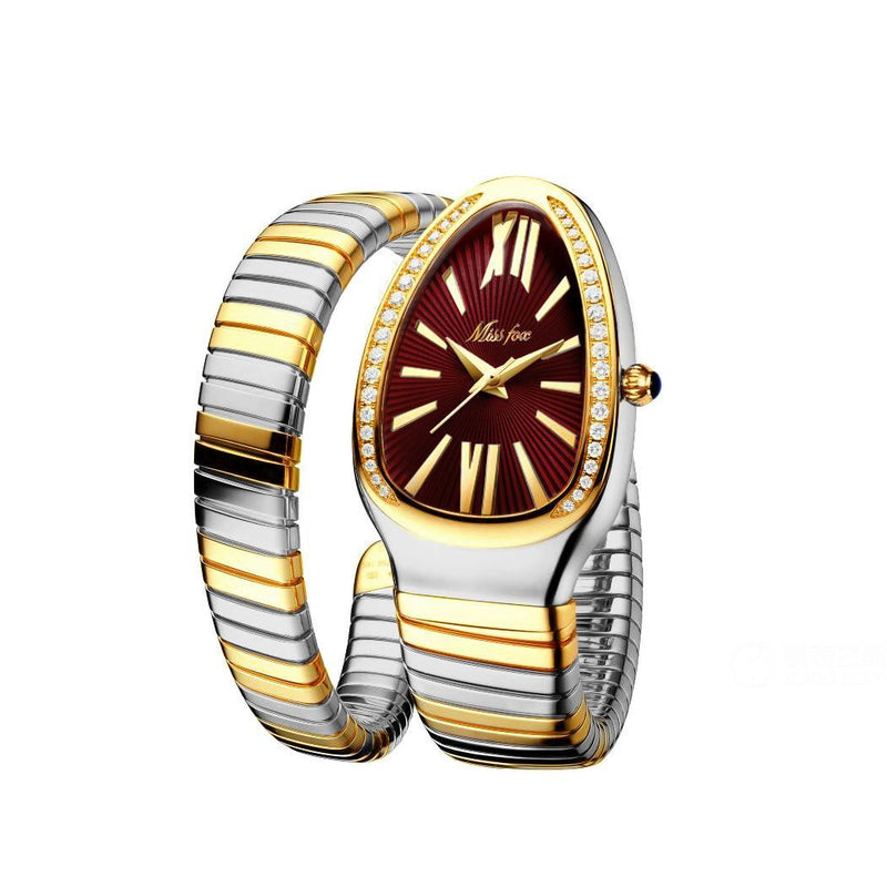 Women's Snake Head Bracelet Watch - 2-in-1 Luxe Design with Crystal Accents