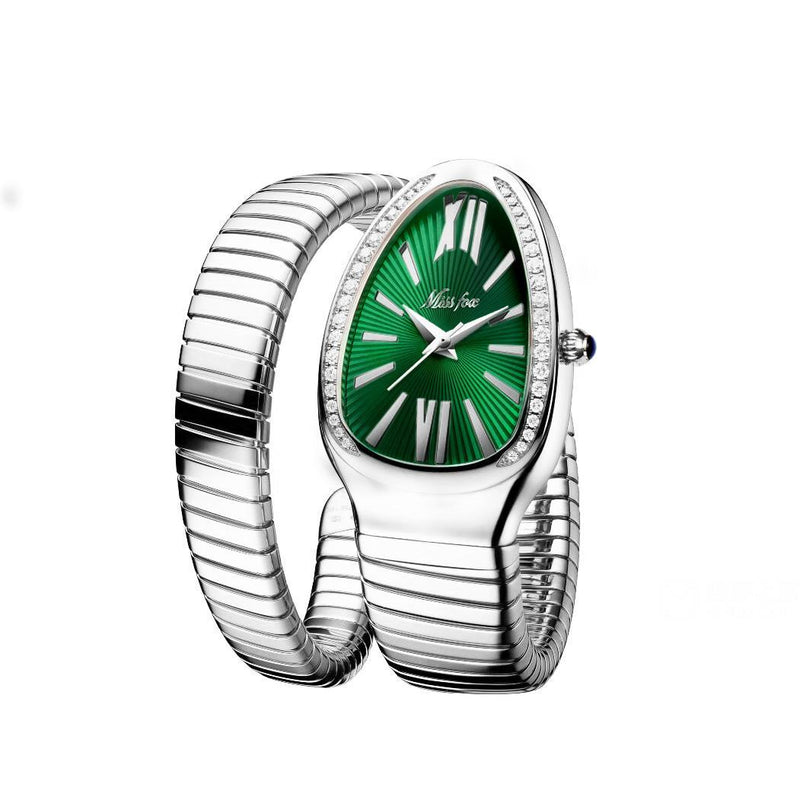 Women's Snake Head Bracelet Watch - 2-in-1 Luxe Design with Crystal Accents