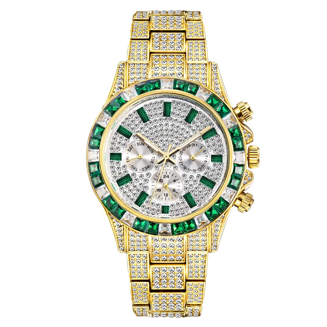 Men's Hip-Hop Style Daytona-Inspired Crystal Watch - European Design, Starry Dial