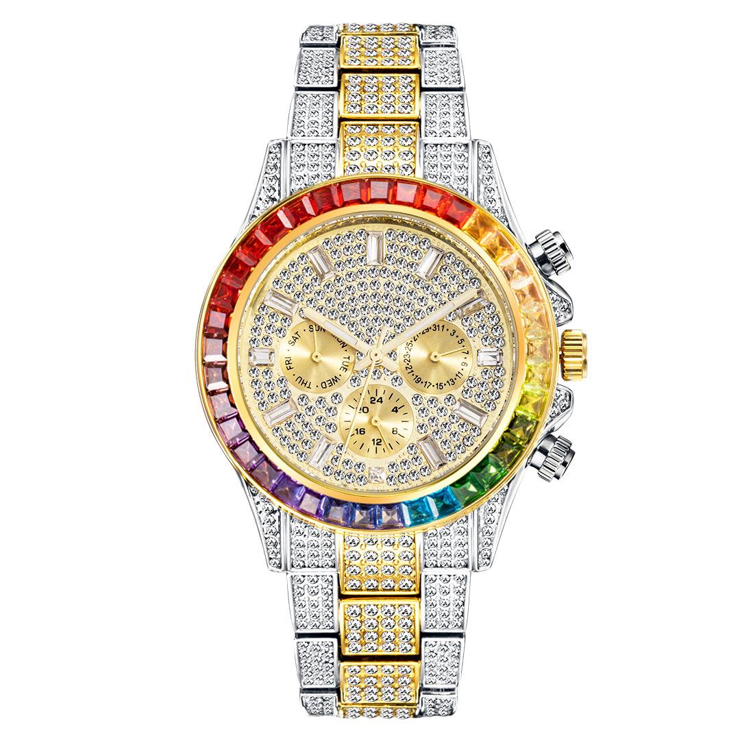 Men's Hip-Hop Style Daytona-Inspired Crystal Watch - European Design, Starry Dial