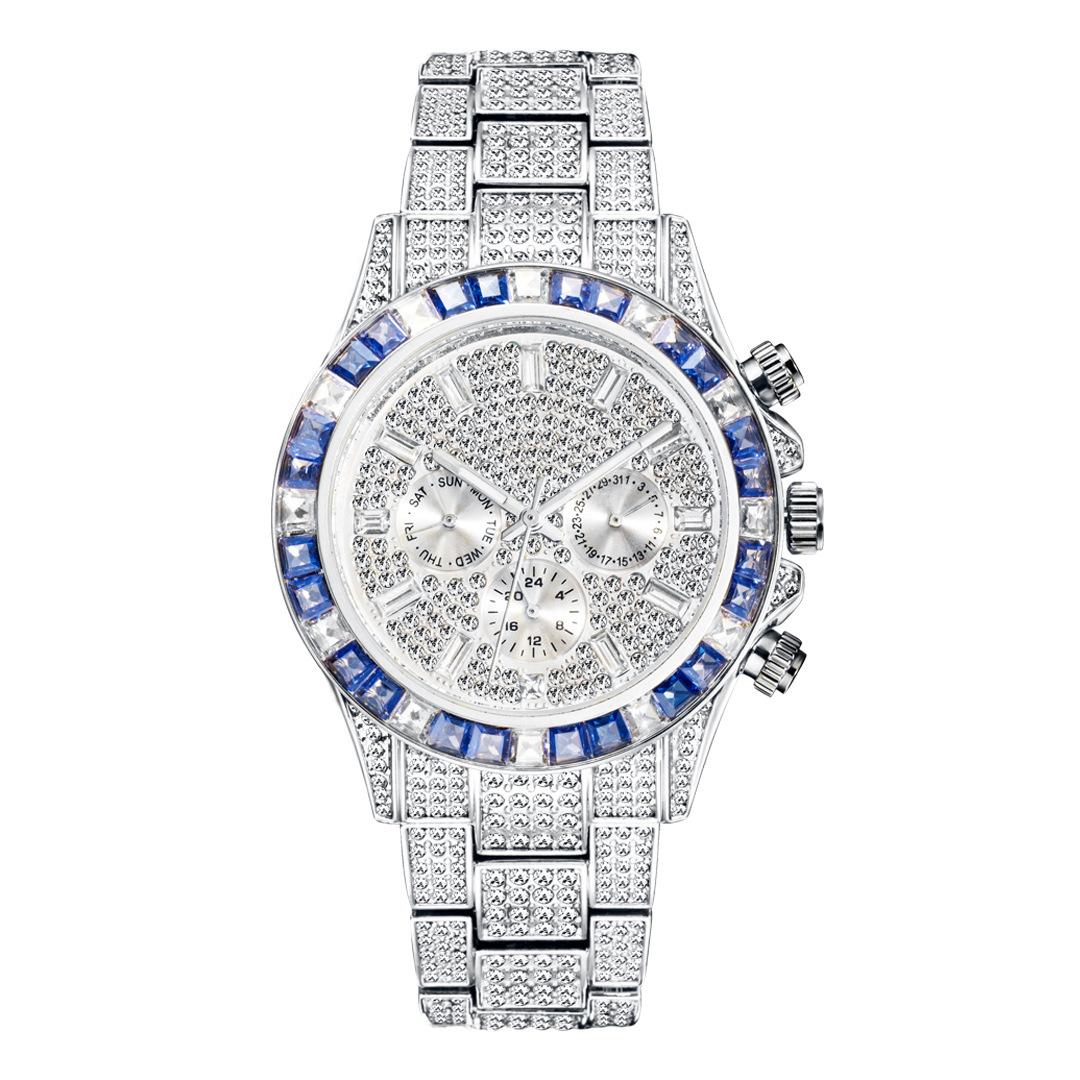 Men's Hip-Hop Style Daytona-Inspired Crystal Watch - European Design, Starry Dial