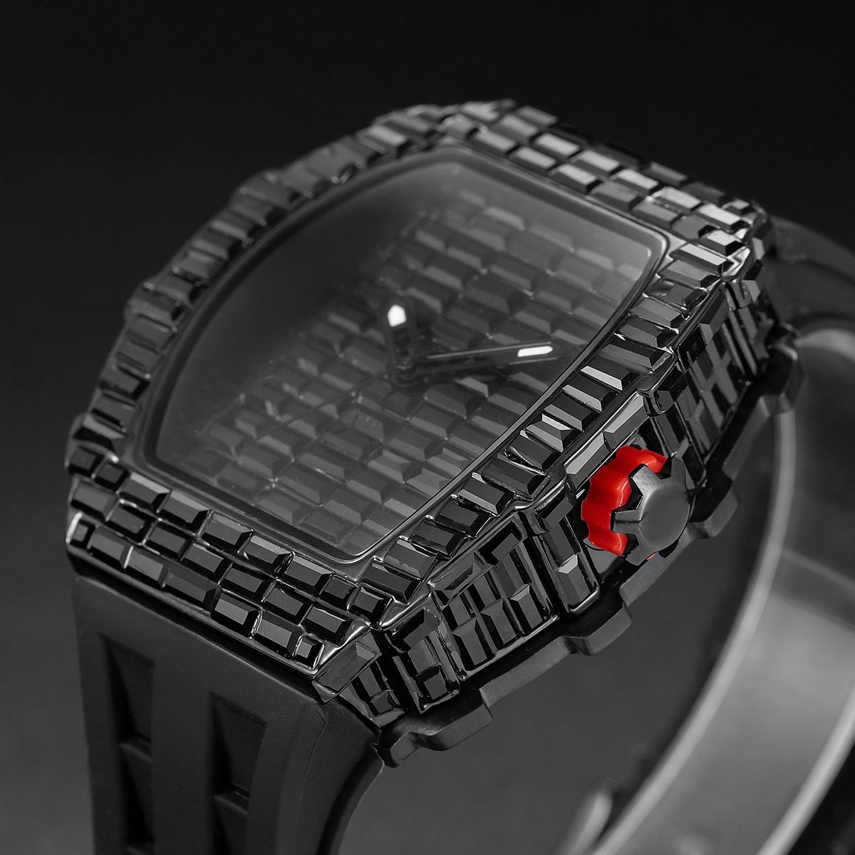 Mens Watch live broadcast popular wine barrel type T square diamond personalized fashion hip-hop silicone strap watch
