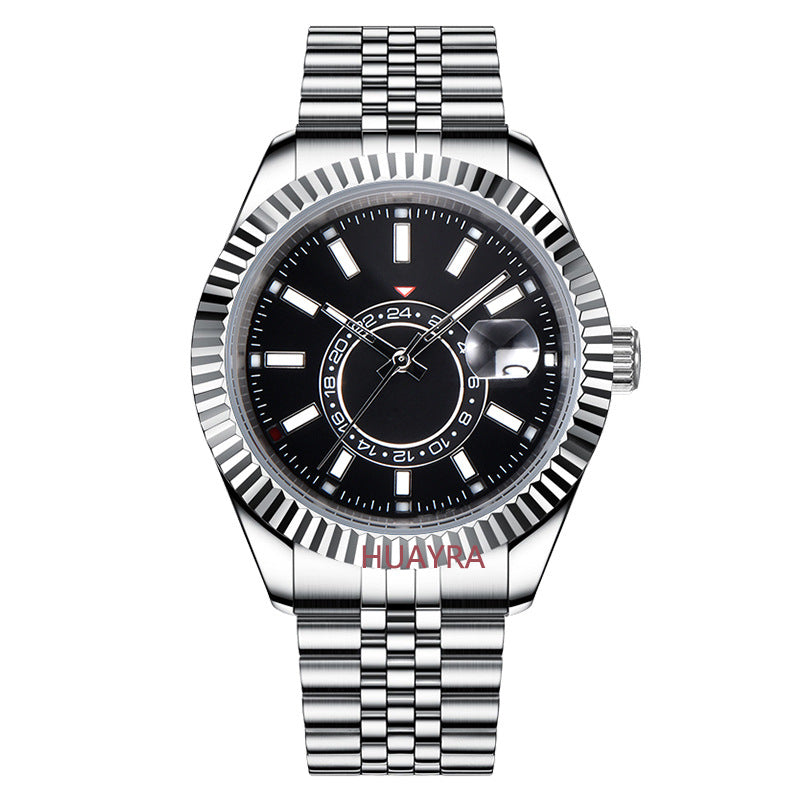Modische Herrenuhr aus Edelstahl, 40 mm, Stahlgehäuse, Leuchtfunktion, automatische mechanische Business-Uhr mit Stahlgürtel 