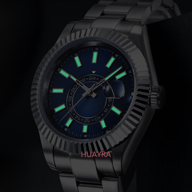 Modische Herrenuhr aus Edelstahl, 40 mm, Stahlgehäuse, Leuchtfunktion, automatische mechanische Business-Uhr mit Stahlgürtel 