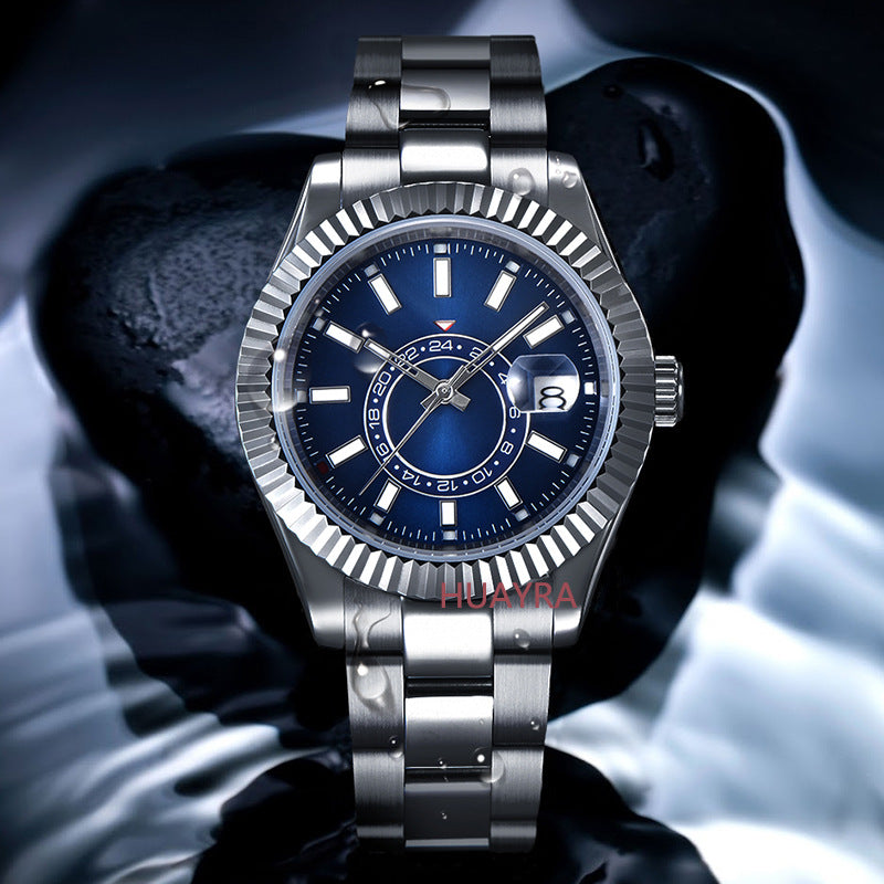 Modische Herrenuhr aus Edelstahl, 40 mm, Stahlgehäuse, Leuchtfunktion, automatische mechanische Business-Uhr mit Stahlgürtel 