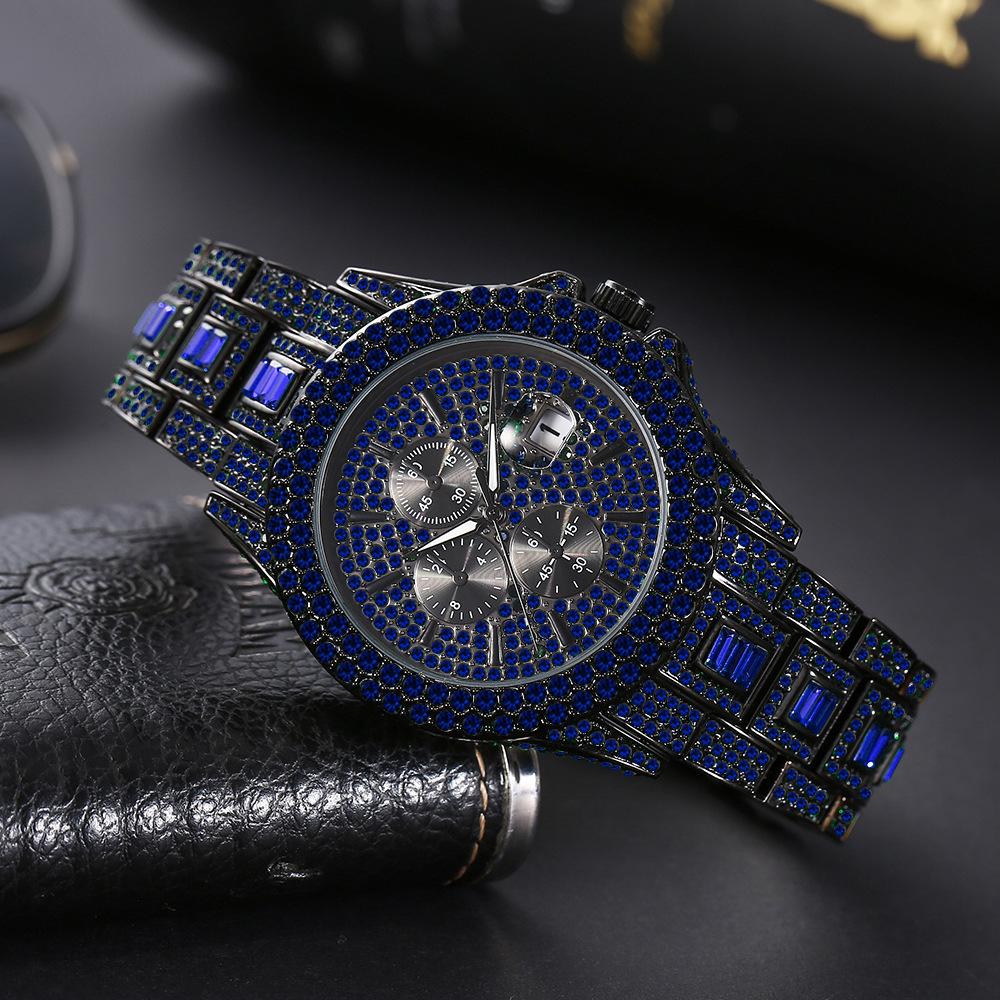 Mens Fashion watch, live stream popular fashion hip-hop full diamond colored diamond men's luminous quartz watch