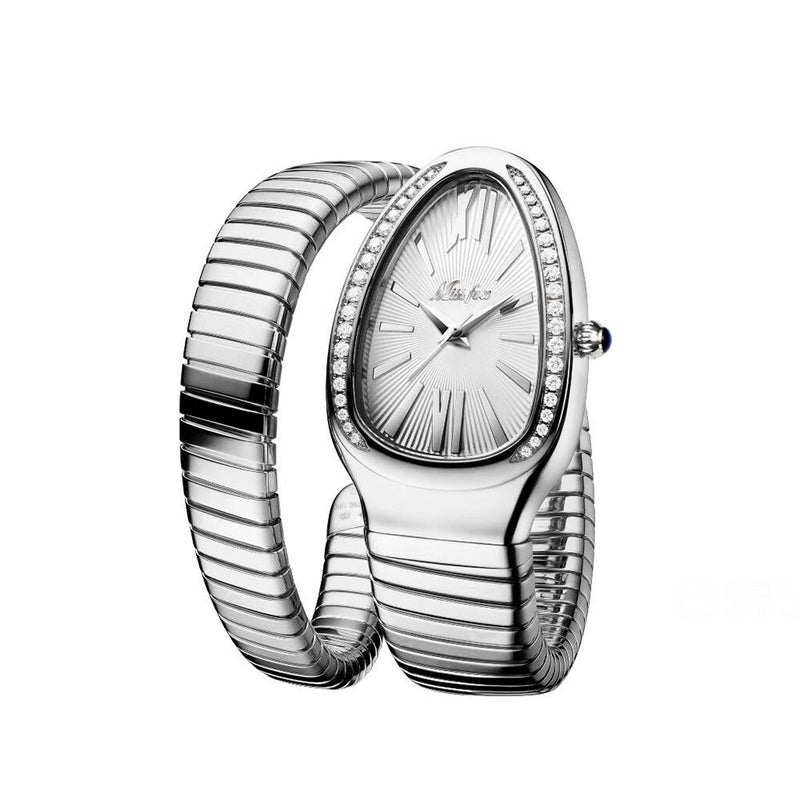 Women's Snake Head Bracelet Watch - 2-in-1 Luxe Design with Crystal Accents
