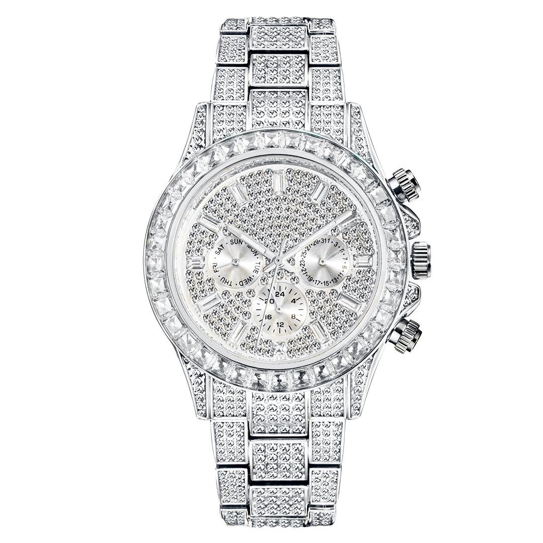 Men's Hip-Hop Style Daytona-Inspired Crystal Watch - European Design, Starry Dial