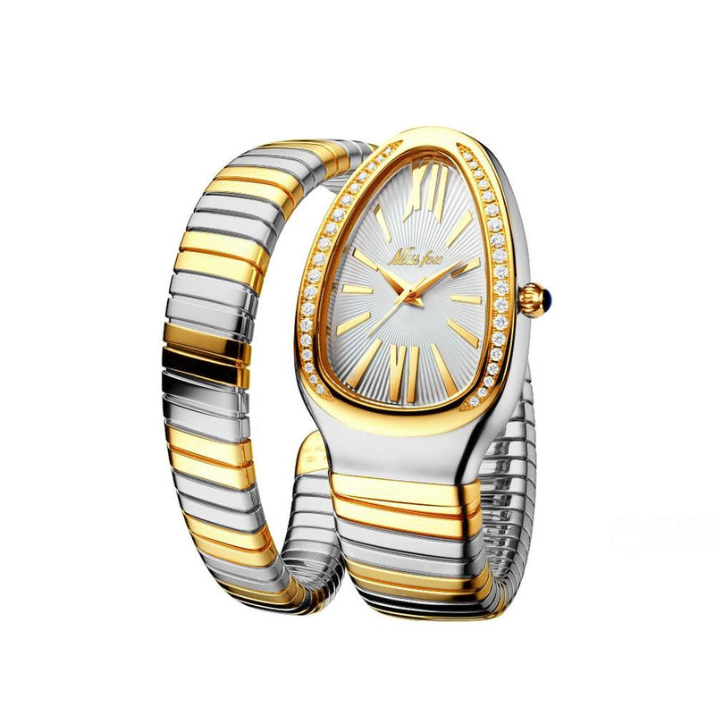 Women's Snake Head Bracelet Watch - 2-in-1 Luxe Design with Crystal Accents