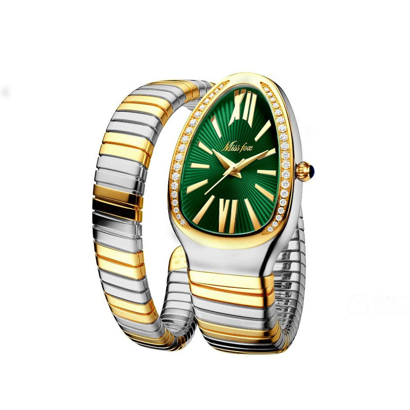 Women's Snake Head Bracelet Watch - 2-in-1 Luxe Design with Crystal Accents