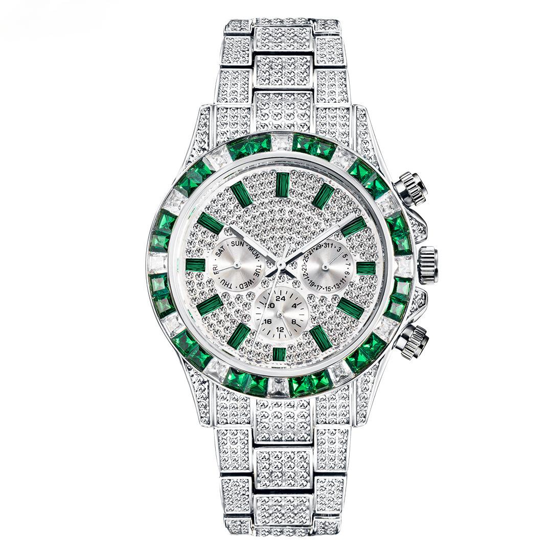 Men's Hip-Hop Style Daytona-Inspired Crystal Watch - European Design, Starry Dial