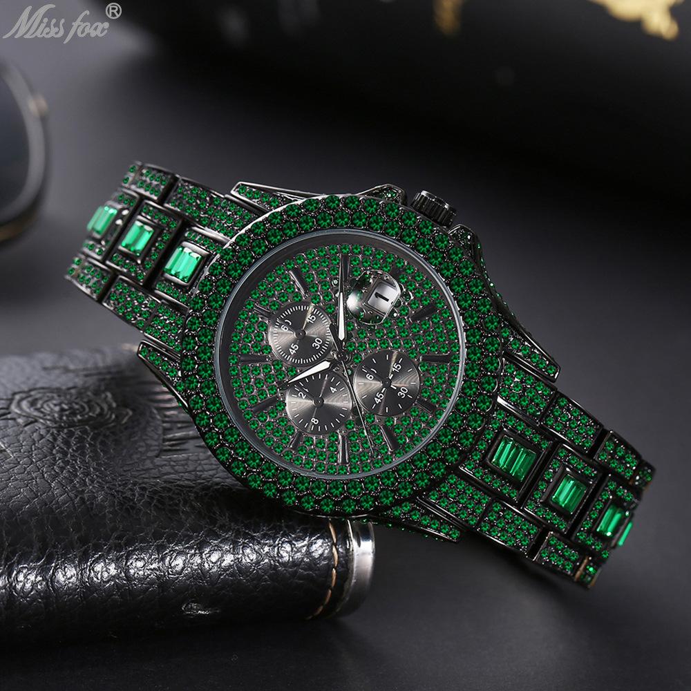 Mens Fashion watch, live stream popular fashion hip-hop full diamond colored diamond men's luminous quartz watch