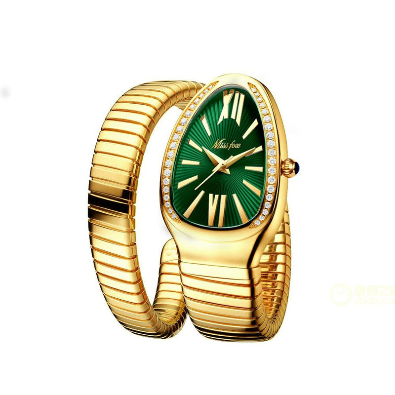 Women's Snake Head Bracelet Watch - 2-in-1 Luxe Design with Crystal Accents