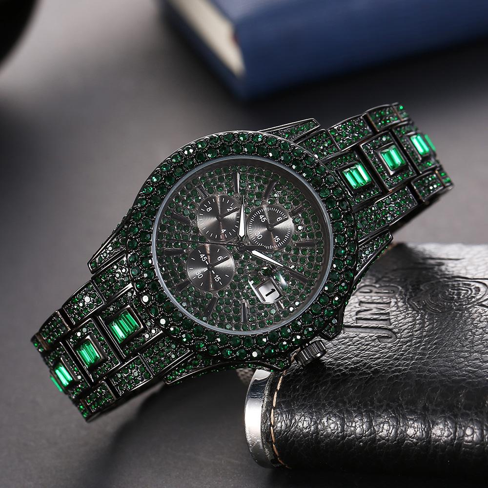 Mens Fashion watch, live stream popular fashion hip-hop full diamond colored diamond men's luminous quartz watch