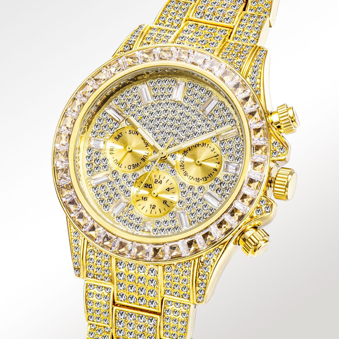Men's Hip-Hop Style Daytona-Inspired Crystal Watch - European Design, Starry Dial