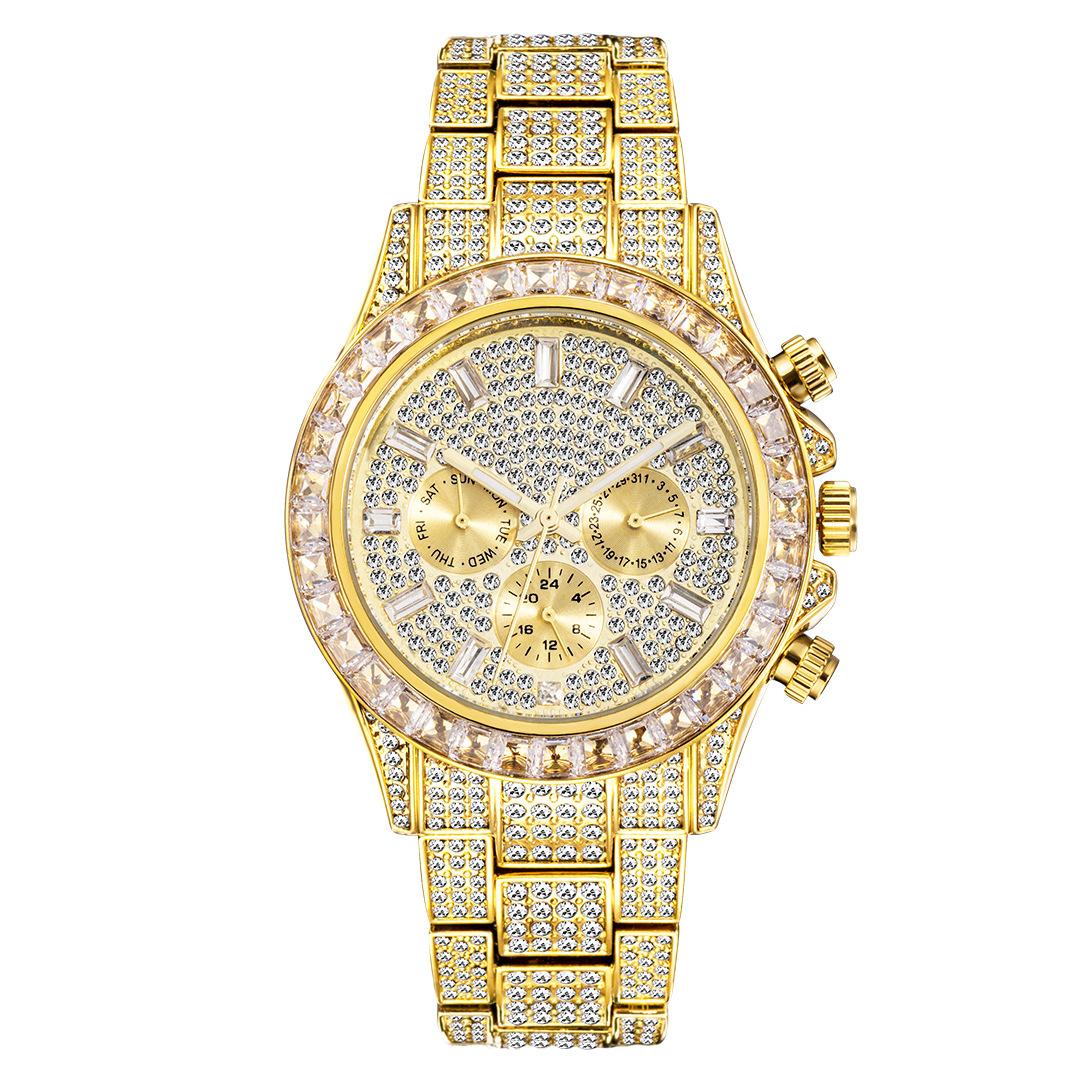 Men's Hip-Hop Style Daytona-Inspired Crystal Watch - European Design, Starry Dial