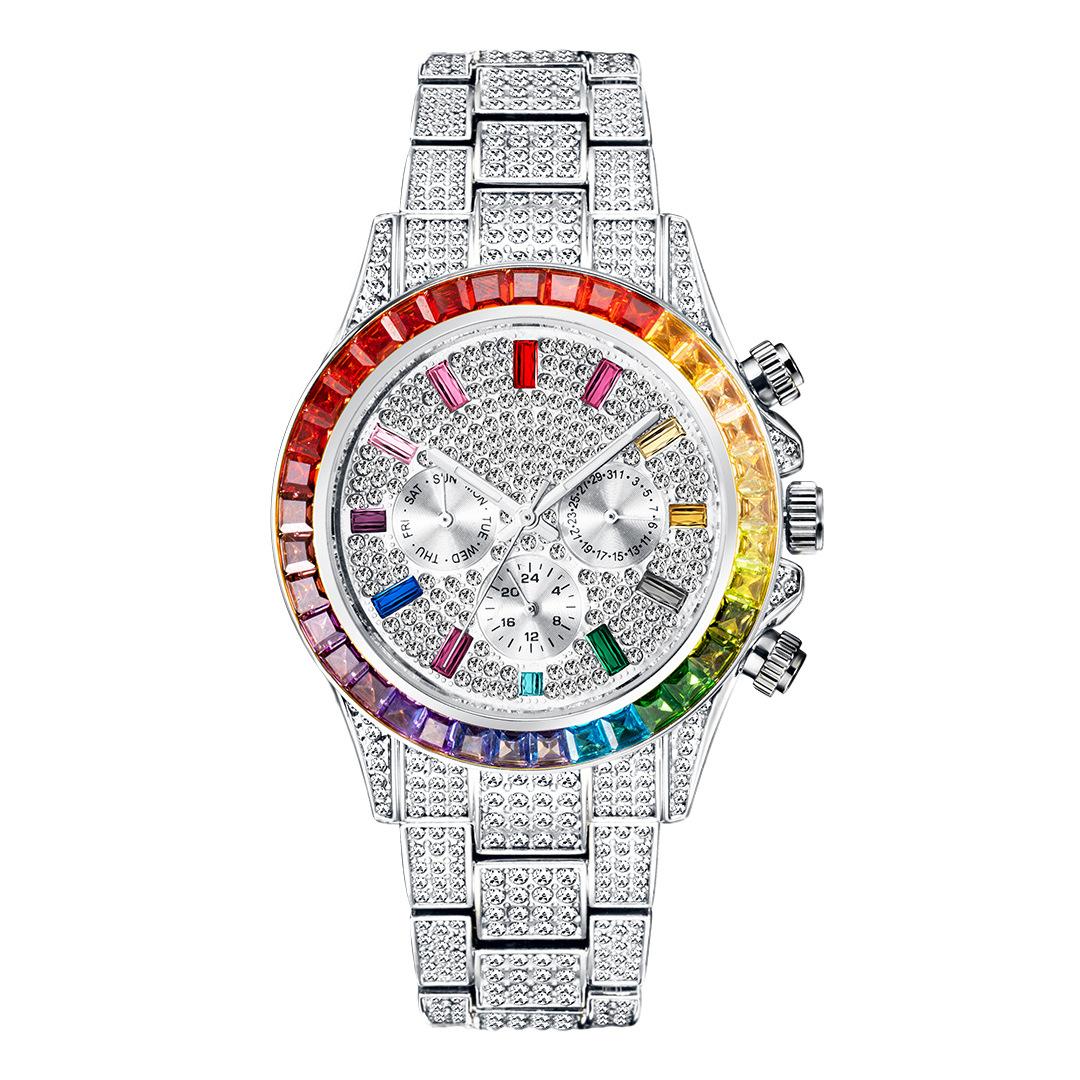 Men's Hip-Hop Style Daytona-Inspired Crystal Watch - European Design, Starry Dial