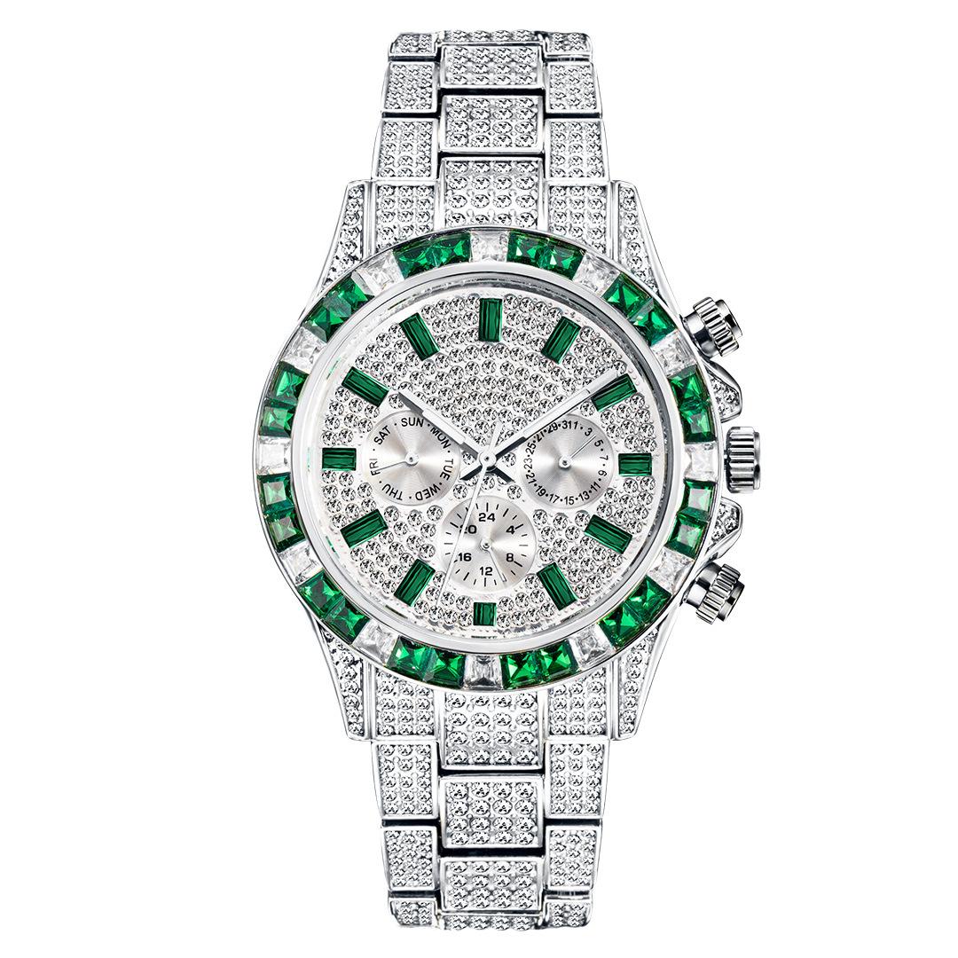 Men's Hip-Hop Style Daytona-Inspired Crystal Watch - European Design, Starry Dial