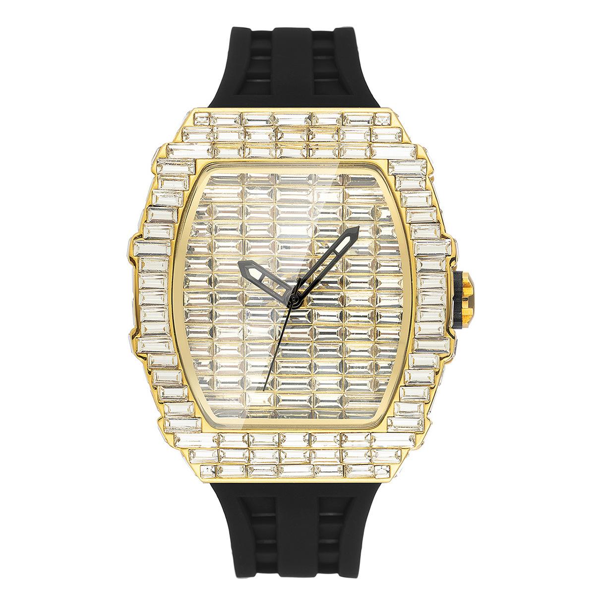 Mens Watch live broadcast popular wine barrel type T square diamond personalized fashion hip-hop silicone strap watch