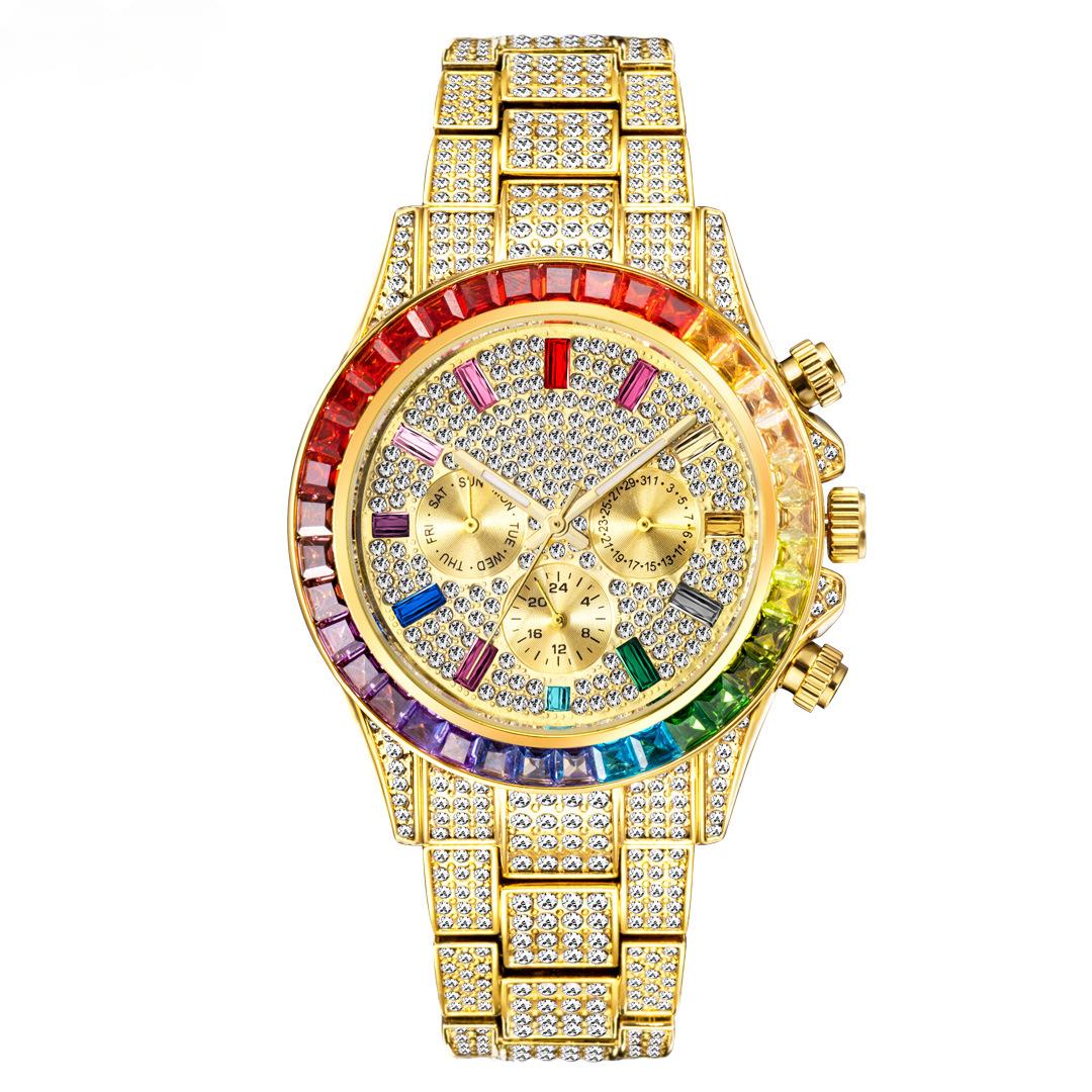 Men's Hip-Hop Style Daytona-Inspired Crystal Watch - European Design, Starry Dial