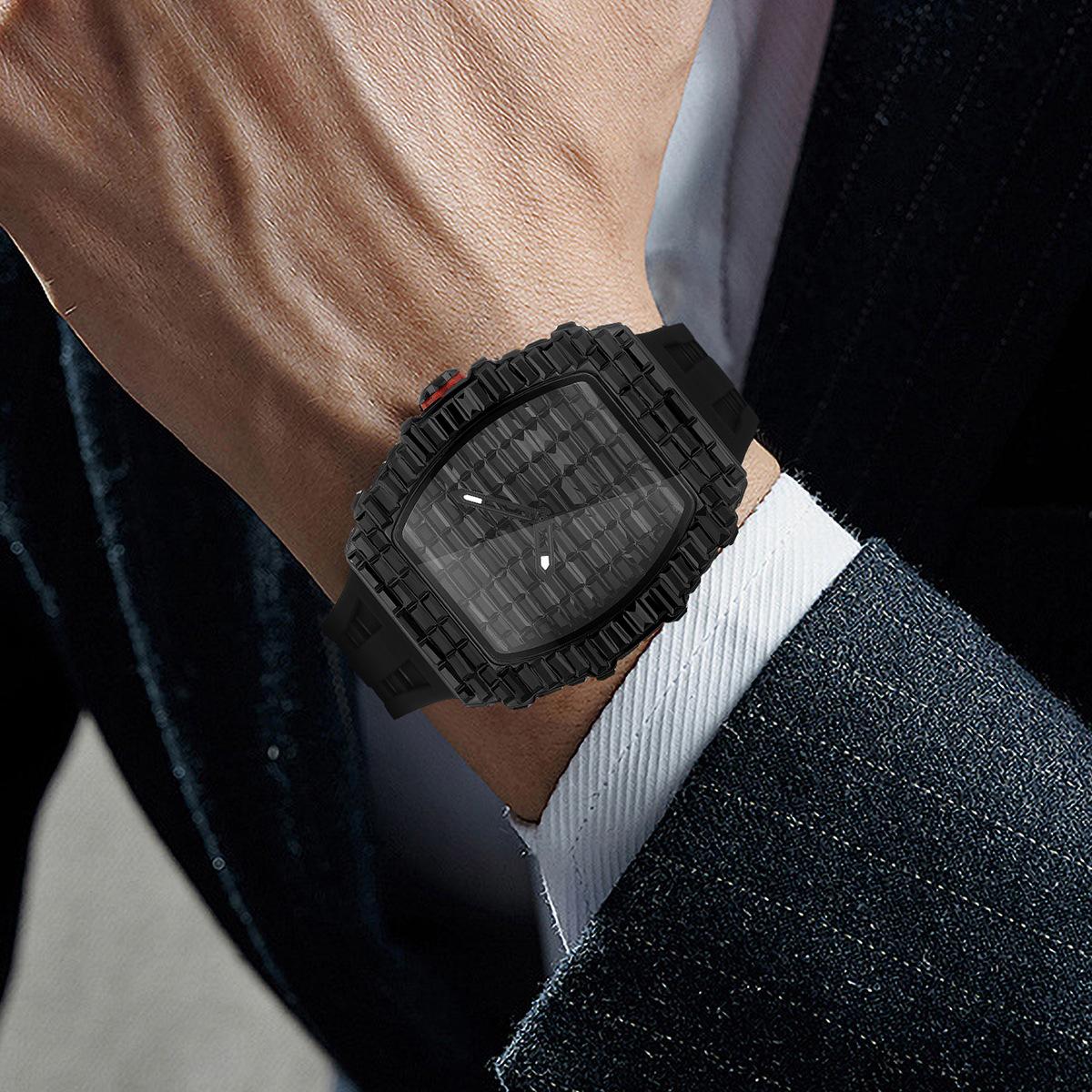 Mens Watch live broadcast popular wine barrel type T square diamond personalized fashion hip-hop silicone strap watch