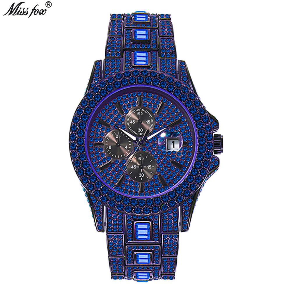 Mens Fashion watch, live stream popular fashion hip-hop full diamond colored diamond men's luminous quartz watch