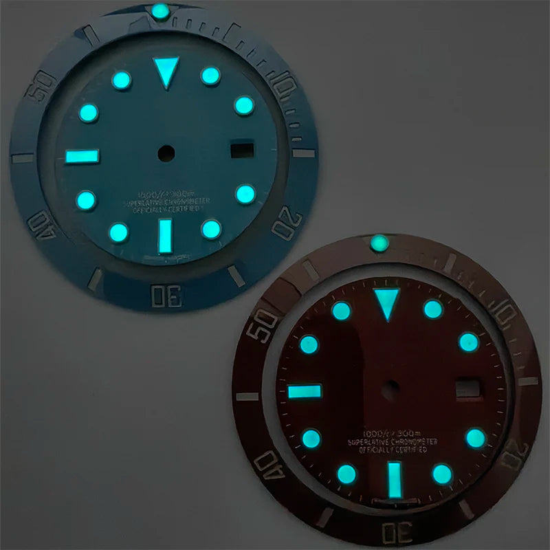 Blue Luminous Dial and Bezel Sets for SUB 3135 Watch  Movement Wristwatch Watch Tools & Parts