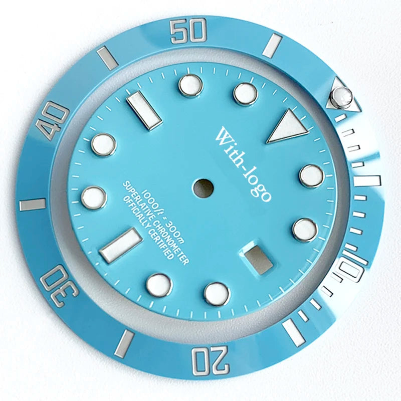 Blue Luminous Dial and Bezel Sets for SUB 3135 Watch  Movement Wristwatch Watch Tools & Parts