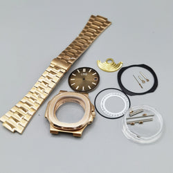 fit 2824 watch case parts 5711 rose dial with stainless steel sapphire crystal