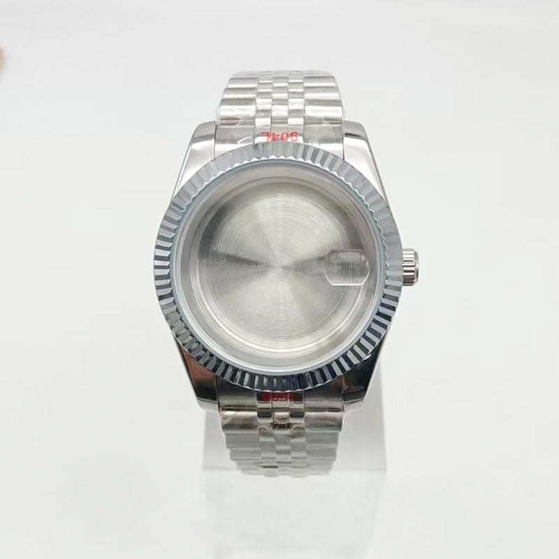 Factory direct sales 40mm dog tooth ring log case plus strap stainless steel case strap set is suitable for NH35 machine