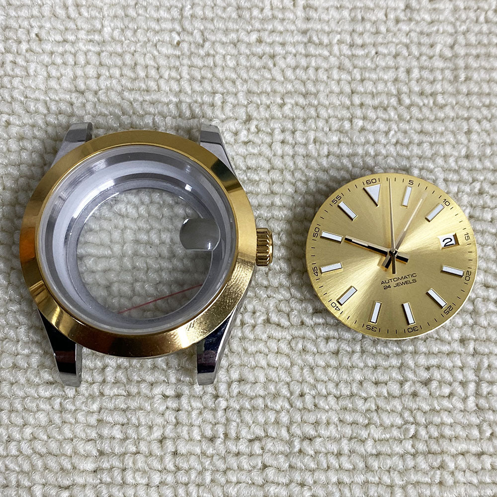 41MM log case + dial set, gold stainless steel case, luminous dial, suitable for NH35/NH36 movement