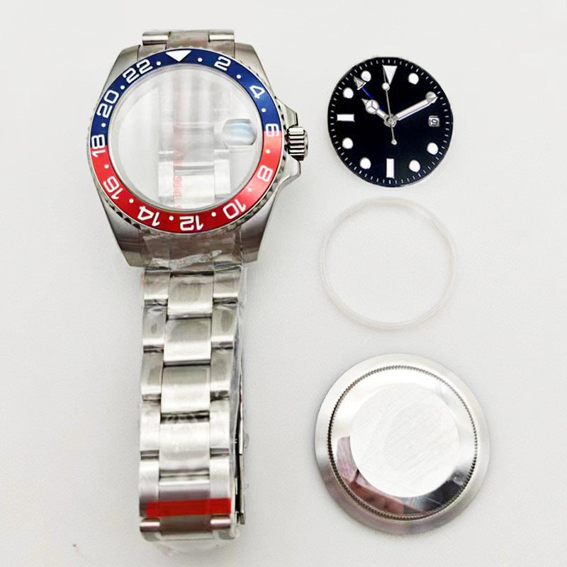 GMT Labor Shi Stainless Steel Ceramic Ring Case Strap Dial Set Sapphire Glass Mirror Fits NH35