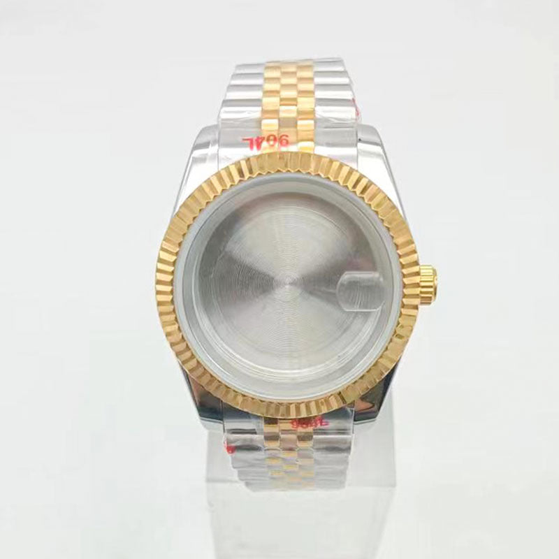 Factory direct sales 40mm dog tooth ring log case plus strap stainless steel case strap set is suitable for NH35 machine